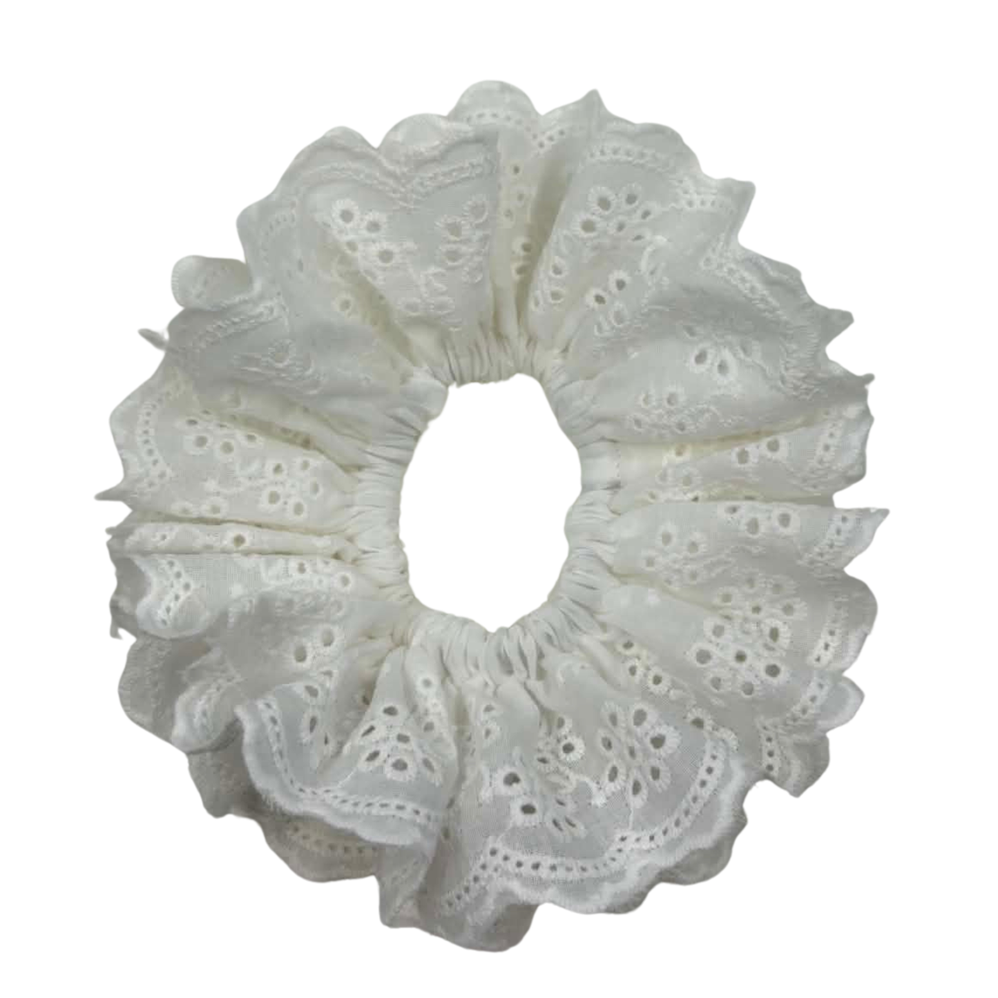 THE ISLA EYELET RUFFLED HAIR SCRUNCHIE