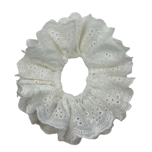 THE ISLA EYELET RUFFLED HAIR SCRUNCHIE