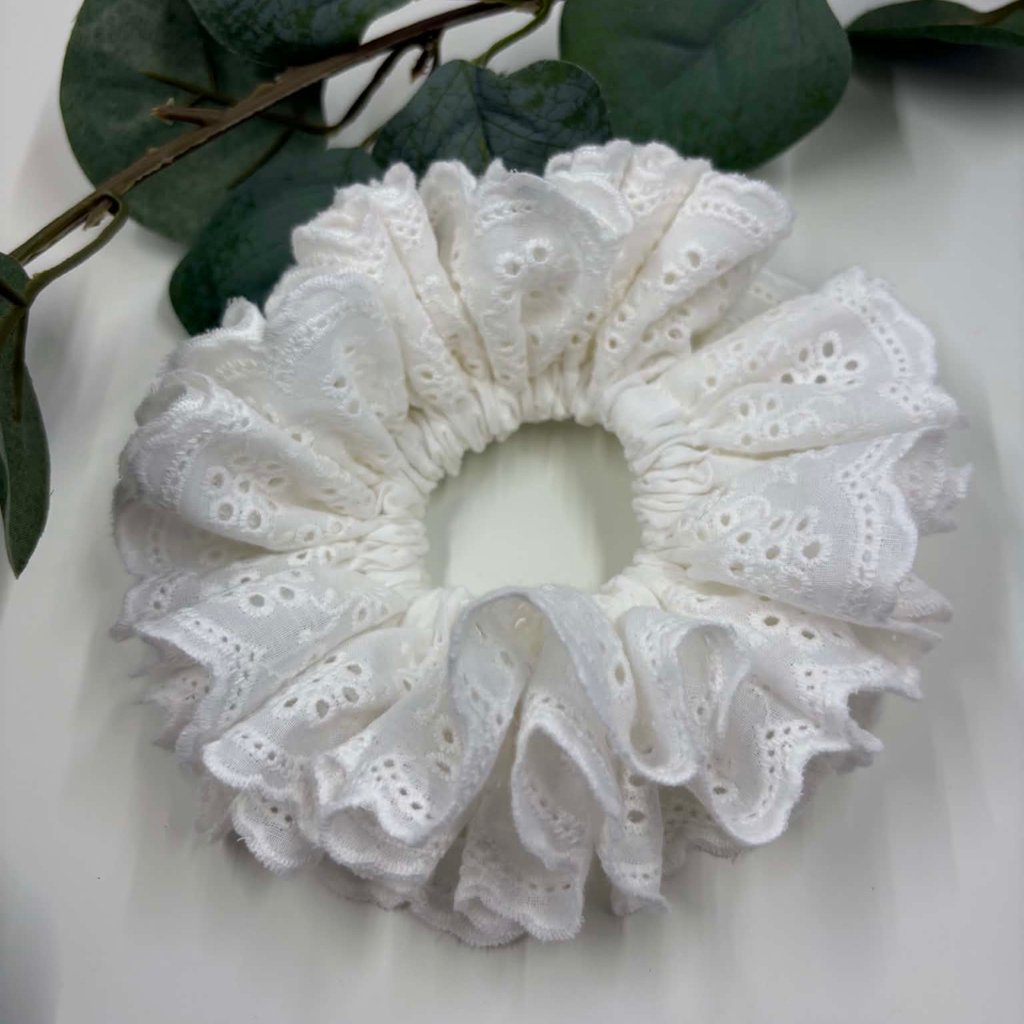 THE ISLA EYELET RUFFLED HAIR SCRUNCHIE
