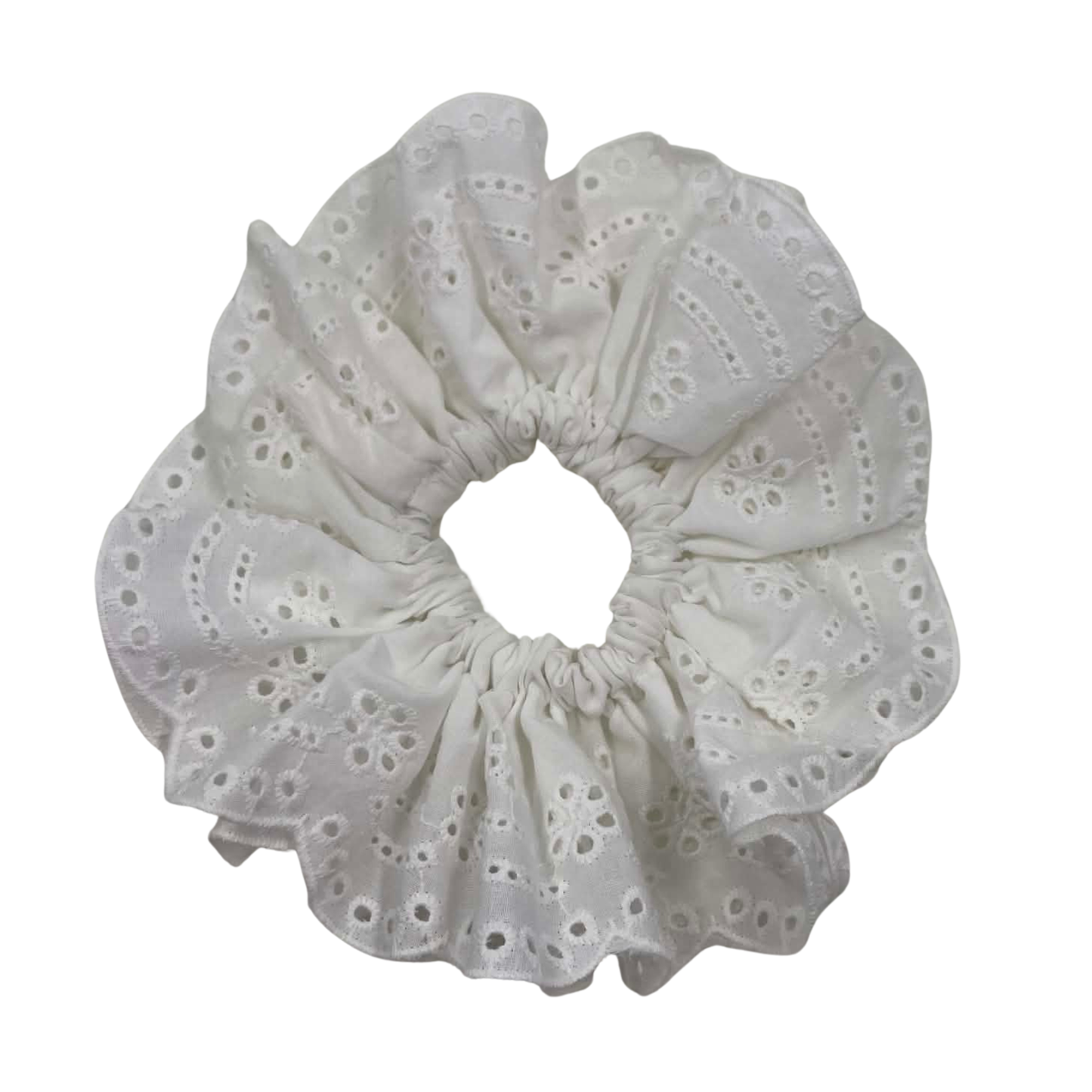 THE ELIZABETH EYELET RUFFLED HAIR SCRUNCHIE
