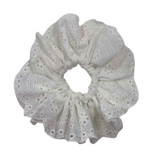 THE ELIZABETH EYELET RUFFLED HAIR SCRUNCHIE