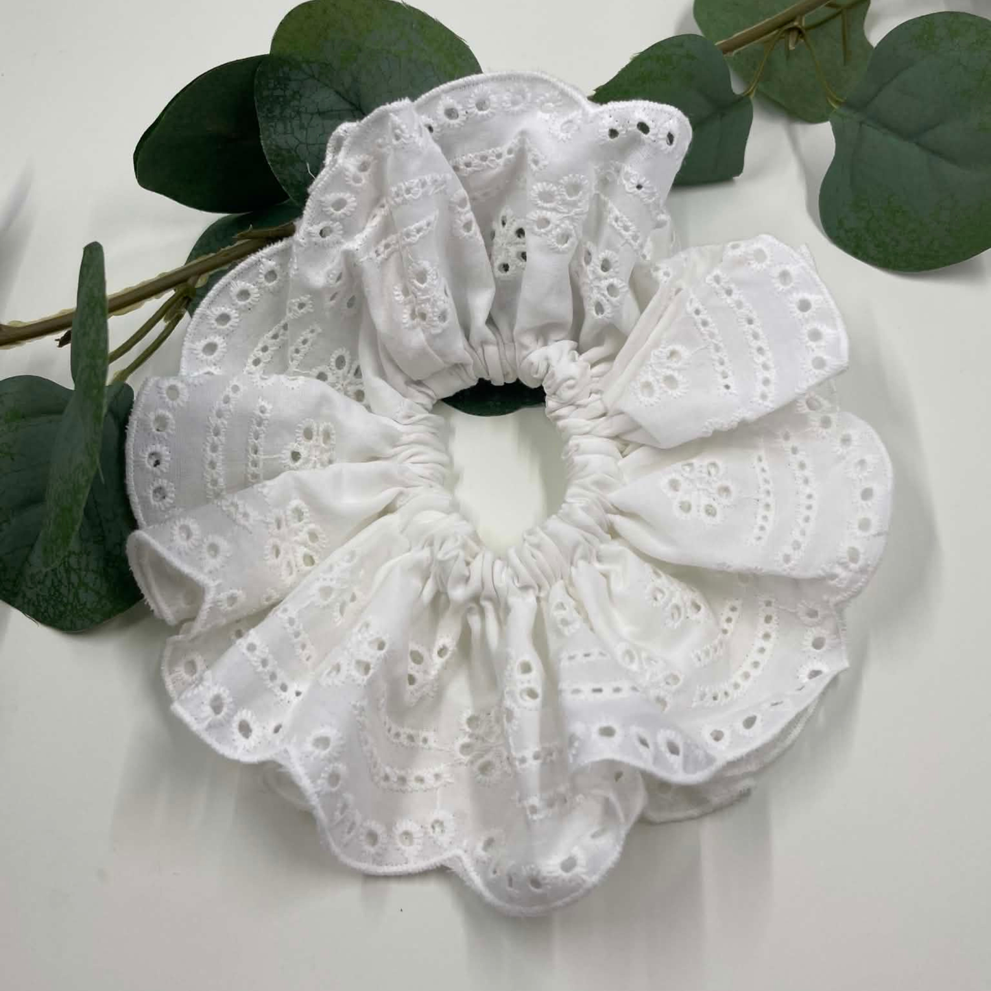 THE ELIZABETH EYELET RUFFLED HAIR SCRUNCHIE