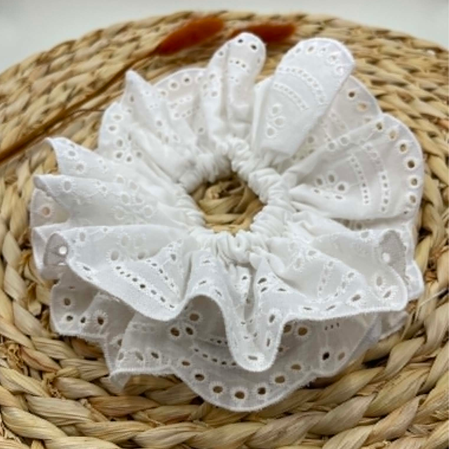 THE ELIZABETH EYELET RUFFLED HAIR SCRUNCHIE
