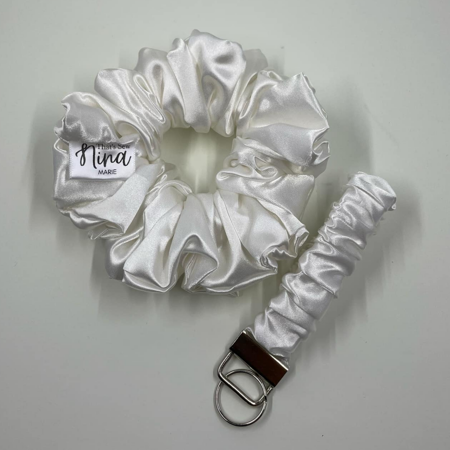 THE WEDDING WHITE SATIN SCRUNCHIE KEYCHAIN